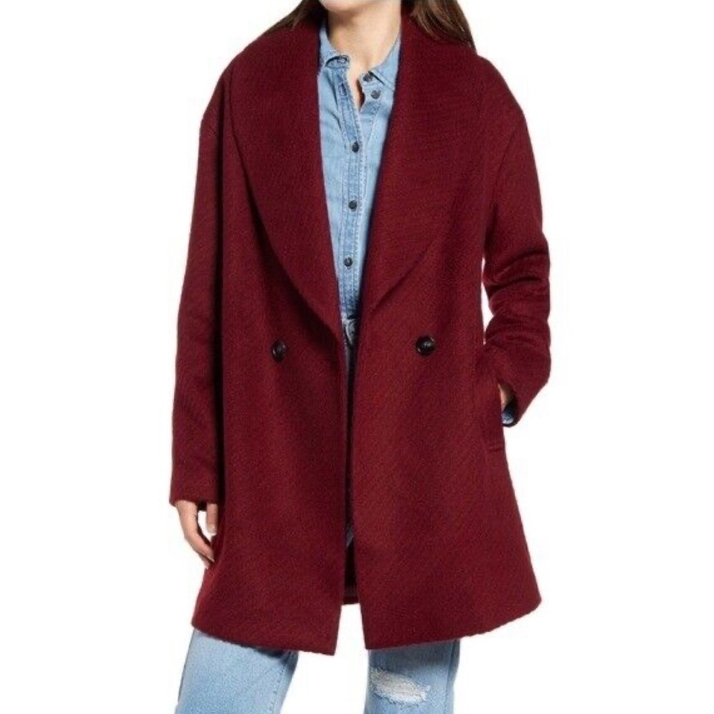 Avec Les Filles Maroon Red Wool Blend Coat XS Outdoor Button Up‎ Colorful